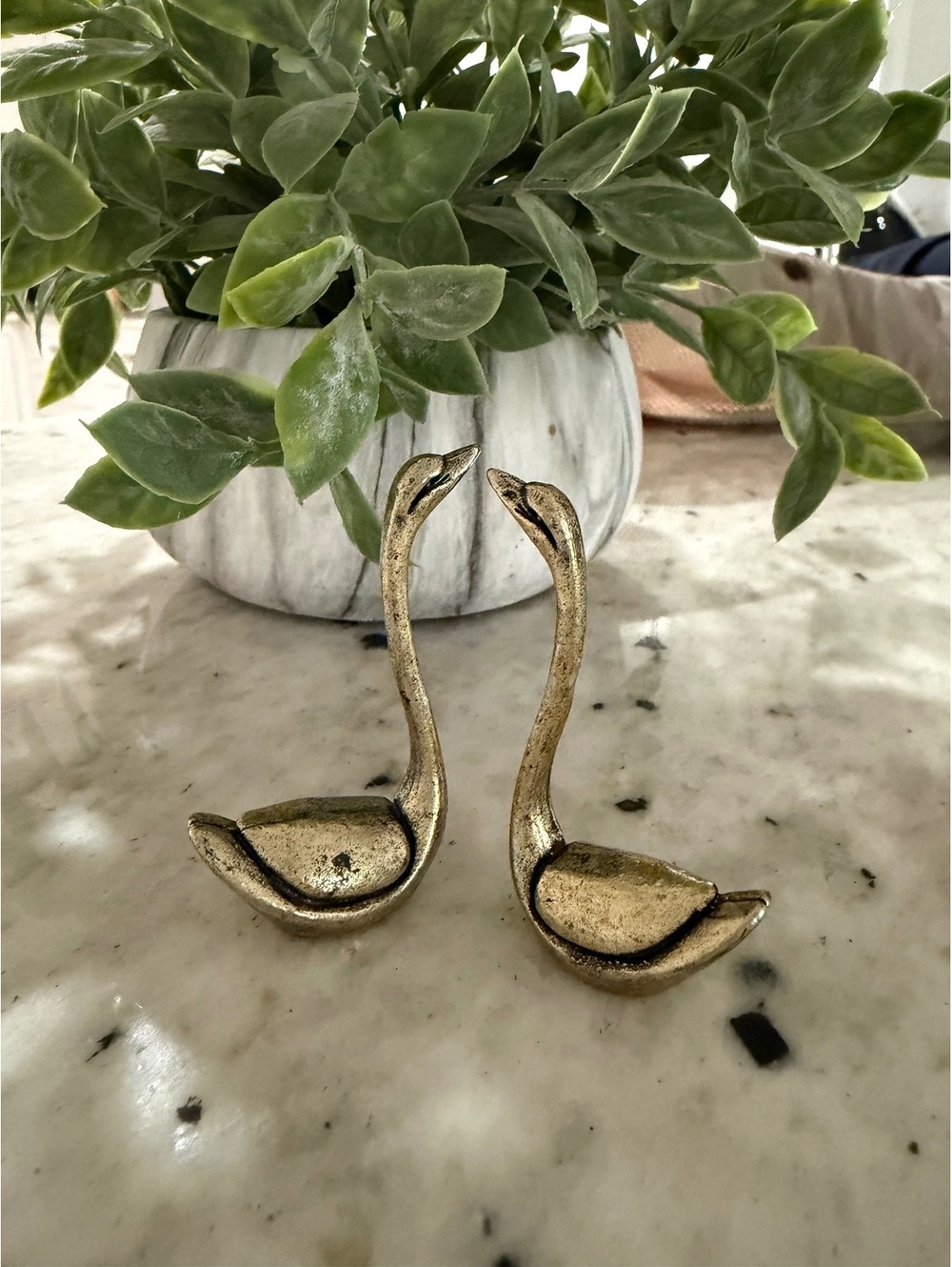 Vintage Look Brassy Swan Figurines - Pair of Elegant Decorative Birds